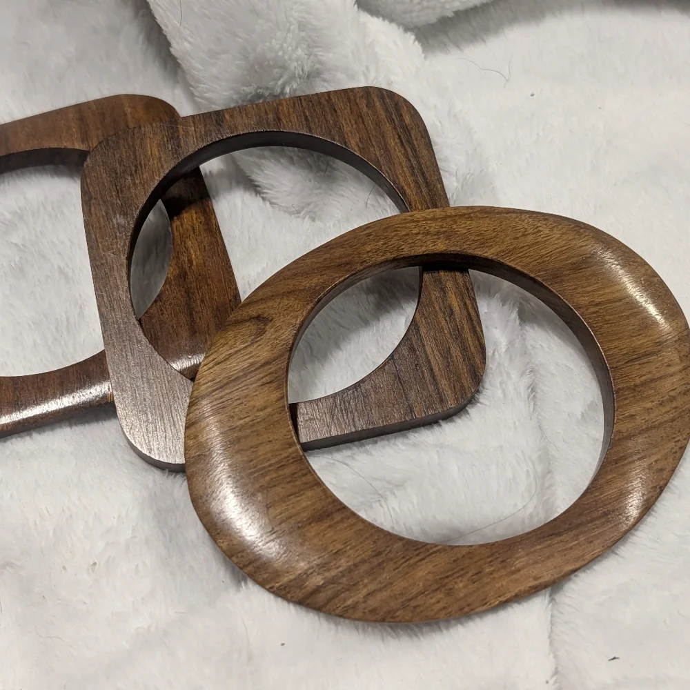 Earthy Boho Mid Century Style Stackable Wooden Bangle Bracelet Trio - Picture 3 of 5